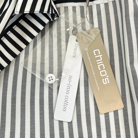 SOLD NWT CHICOS Size 0P Petite Small No-Iron Long Sleeve White Striped Shirt - Picture 10 of 16